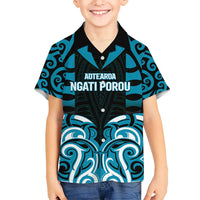 Custom Aotearoa Ngati Porou Kid Hawaiian Shirt Maori Pattern New Zealand DT05 Kid Blue - Polynesian Pride