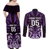 Custom Aotearoa Rangitane Couples Matching Off Shoulder Maxi Dress and Long Sleeve Button Shirt Maori Pattern New Zealand - Polynesian Pride