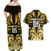 Custom Aotearoa Taranaki Couples Matching Off Shoulder Maxi Dress and Hawaiian Shirt Maori Pattern New Zealand - Polynesian Pride