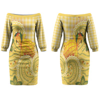 Hawaii Palaka Couples Matching Off The Shoulder Long Sleeve Dress and Hawaiian Shirt Cute Ripe Mango Turtle On The Waves