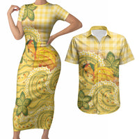 Hawaii Palaka Couples Matching Short Sleeve Bodycon Dress and Hawaiian Shirt Cute Ripe Mango Turtle On The Waves