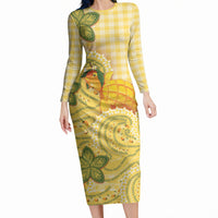 Hawaii Palaka Long Sleeve Bodycon Dress Cute Ripe Mango Turtle On The Waves