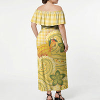 Hawaii Palaka Off Shoulder Maxi Dress Cute Ripe Mango Turtle On The Waves