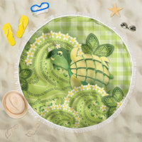 Hawaii Palaka Beach Blanket Cute Green Mango Turtle On The Waves