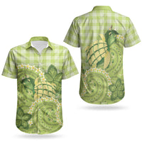 Hawaii Palaka Couples Matching Short Sleeve Bodycon Dress and Hawaiian Shirt Cute Green Mango Turtle On The Waves
