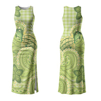Hawaii Palaka Couples Matching Tank Maxi Dress and Long Sleeve Button Shirt Cute Green Mango Turtle On The Waves