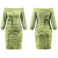 Hawaii Palaka Family Matching Off The Shoulder Long Sleeve Dress and Hawaiian Shirt Cute Green Mango Turtle On The Waves