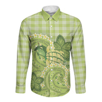 Hawaii Palaka Long Sleeve Button Shirt Cute Green Mango Turtle On The Waves