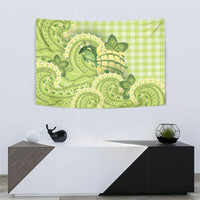 Hawaii Palaka Tapestry Cute Green Mango Turtle On The Waves
