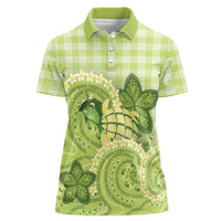 Hawaii Palaka Women Polo Shirt Cute Green Mango Turtle On The Waves