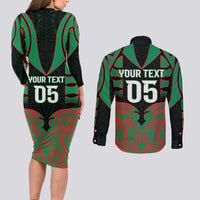 Custom Aotearoa Ngati Hine Couples Matching Long Sleeve Bodycon Dress and Long Sleeve Button Shirt Maori Pattern New Zealand - Polynesian Pride