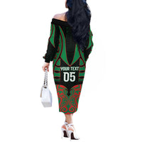 Custom Aotearoa Ngati Hine Off The Shoulder Long Sleeve Dress Maori Pattern New Zealand DT05 - Polynesian Pride