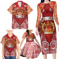 Tonga King's Birthday Family Matching Long Sleeve Bodycon Dress and Hawaiian Shirt Gold Royal Crown Tribal Patterns DT05 - Polynesian Pride