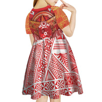 Tonga King's Birthday Kid Short Sleeve Dress Gold Royal Crown Tribal Patterns
