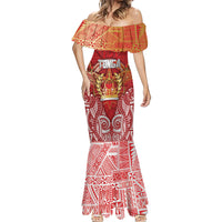 Tonga King's Birthday Mermaid Dress Gold Royal Crown Tribal Patterns
