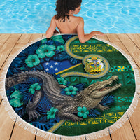 Solomon Islands Independence Day Beach Blanket Crocodile Hibiscus Tribal Pattern DT05 - Polynesian Pride