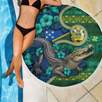 Solomon Islands Independence Day Beach Blanket Crocodile Hibiscus Tribal Pattern DT05 - Polynesian Pride