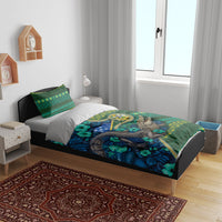 Solomon Islands Independence Day Bedding Set Crocodile Hibiscus Tribal Pattern DT05 - Polynesian Pride