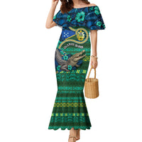 Personalised Solomon Islands Independence Day Family Matching Mermaid Dress and Hawaiian Shirt Crocodile Hibiscus Tribal Pattern DT05 Mom's Dress Green - Polynesian Pride