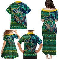 Personalised Solomon Islands Independence Day Family Matching Puletasi and Hawaiian Shirt Crocodile Hibiscus Tribal Pattern DT05 - Polynesian Pride