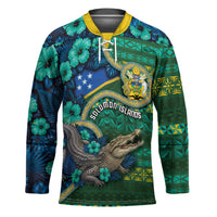Personalised Solomon Islands Independence Day Hockey Jersey Crocodile Hibiscus Tribal Pattern DT05 Unisex Green - Polynesian Pride