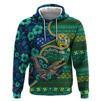 Personalised Solomon Islands Independence Day Hoodie Crocodile Hibiscus Tribal Pattern DT05 Pullover Hoodie Green - Polynesian Pride