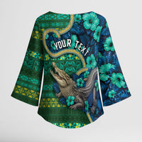 Personalised Solomon Islands Independence Day Kimono Sleeve Blouse Crocodile Hibiscus Tribal Pattern DT05 - Polynesian Pride