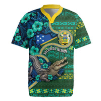 Personalised Solomon Islands Independence Day Rugby Jersey Crocodile Hibiscus Tribal Pattern DT05 Green - Polynesian Pride