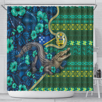 Solomon Islands Independence Day Shower Curtain Crocodile Hibiscus Tribal Pattern DT05 - Polynesian Pride