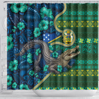 Solomon Islands Independence Day Shower Curtain Crocodile Hibiscus Tribal Pattern DT05 - Polynesian Pride