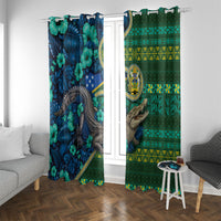 Solomon Islands Independence Day Window Curtain Crocodile Hibiscus Tribal Pattern DT05 With Grommets Green - Polynesian Pride