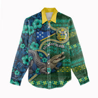 Personalised Solomon Islands Independence Day Women Casual Shirt Crocodile Hibiscus Tribal Pattern DT05 - Polynesian Pride