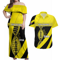 New Caledonia Is In My DNA Couples Matching Off Shoulder Maxi Dress and Hawaiian Shirt DT05 Yellow - Polynesian Pride