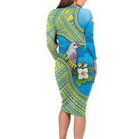 Personalised Palau Biib Bird Family Matching Long Sleeve Bodycon Dress and Hawaiian Shirt Rur Flower And Rock Islands Patterns