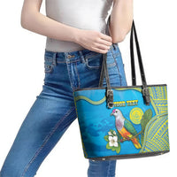 Personalised Palau Biib Bird Leather Tote Bag Rur Flower And Rock Islands Patterns