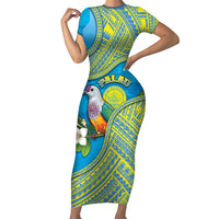 Personalised Palau Biib Bird Short Sleeve Bodycon Dress Rur Flower And Rock Islands Patterns