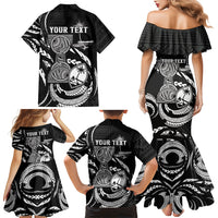 Personalised Guam Liberation Day Family Matching Mermaid Dress and Hawaiian Shirt Black White Latte Stone Tribal Patterns