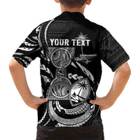 Personalised Guam Liberation Day Family Matching Off The Shoulder Long Sleeve Dress and Hawaiian Shirt Black White Latte Stone Tribal Patterns