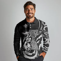 Personalised Guam Liberation Day Long Sleeve Polo Shirt Black White Latte Stone Tribal Patterns