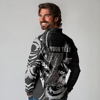 Personalised Guam Liberation Day Long Sleeve Polo Shirt Black White Latte Stone Tribal Patterns