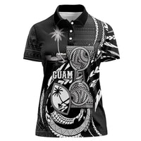 Personalised Guam Liberation Day Women Polo Shirt Black White Latte Stone Tribal Patterns