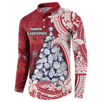 American Samoa Christmas Button Sweatshirt Seashell Xmas Tree Tribal Waves DT05 - Polynesian Pride