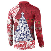 American Samoa Christmas Button Sweatshirt Seashell Xmas Tree Tribal Waves DT05 - Polynesian Pride