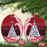 American Samoa Christmas Ceramic Ornament Seashell Xmas Tree And Waves Patterns - Polynesian Pride