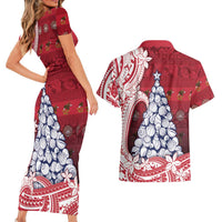 American Samoa Christmas Couples Matching Short Sleeve Bodycon Dress and Hawaiian Shirt Seashell Xmas Tree Tribal Waves DT05 - Polynesian Pride