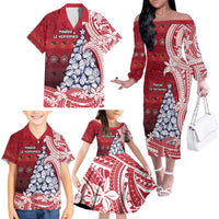 American Samoa Christmas Family Matching Off The Shoulder Long Sleeve Dress and Hawaiian Shirt Seashell Xmas Tree Tribal Waves - Polynesian Pride
