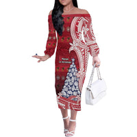 American Samoa Christmas Family Matching Off The Shoulder Long Sleeve Dress and Hawaiian Shirt Seashell Xmas Tree Tribal Waves - Polynesian Pride