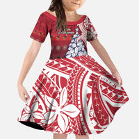 American Samoa Christmas Family Matching Off Shoulder Maxi Dress and Hawaiian Shirt Seashell Xmas Tree Tribal Waves DT05 Daughter's Dress Red - Polynesian Pride