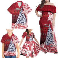 American Samoa Christmas Family Matching Off Shoulder Maxi Dress and Hawaiian Shirt Seashell Xmas Tree Tribal Waves DT05 - Polynesian Pride