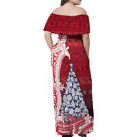 American Samoa Christmas Family Matching Off Shoulder Maxi Dress and Hawaiian Shirt Seashell Xmas Tree Tribal Waves - Polynesian Pride